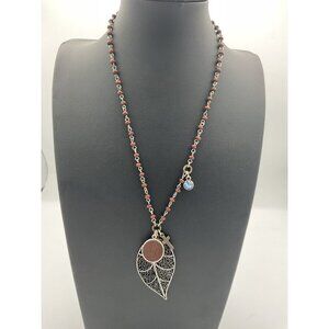 Shein Beaded Leaf Pendant Necklace With Cross & G Charm